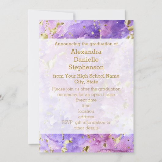 Invitation Aquarelle en or violet Art 2025 (Dos)