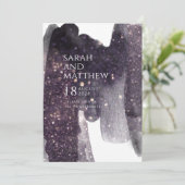 Invitation Aquarelle en Plum étincelante Brosses Mariage Inv (Debout devant)