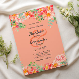 Invitation Aquarelle en terre cuite corail rose Mariage botan