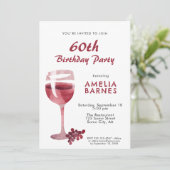 Invitation Aquarelle en verre de vin rouge 60e anniversaire f (Debout devant)