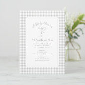 Invitation Aquarelle En vichy Baby shower gris clair (Debout devant)
