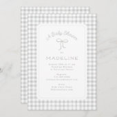 Invitation Aquarelle En vichy Baby shower gris clair (Devant / Derrière)