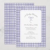 Invitation Aquarelle En vichy Baby shower pourpre (Devant / Derrière)