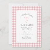 Invitation Aquarelle En vichy Baby shower rose (Devant)