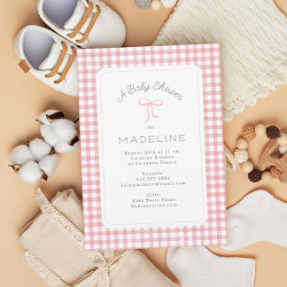 Invitation Aquarelle En vichy Baby shower rose