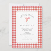 Invitation Aquarelle En vichy Baby shower rouge (Devant)