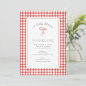 Invitation Aquarelle En vichy Baby shower rouge (Debout devant)