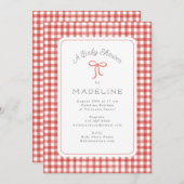 Invitation Aquarelle En vichy Baby shower rouge (Devant / Derrière)