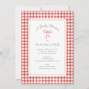 Invitation Aquarelle En vichy Baby shower rouge