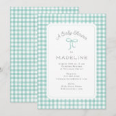 Invitation Aquarelle En vichy Baby shower vert menthe (Devant / Derrière)