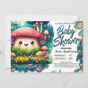 Invitation Aquarelle Enchantage Champignons Baby shower magiq