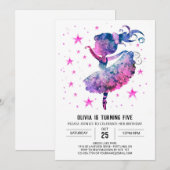 Invitation Aquarelle Enchanted Ballerina Anniversaire (Devant / Derrière)