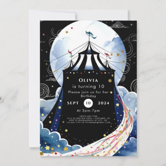 Invitation Aquarelle Enchanted Circus Anniversaire (Devant)
