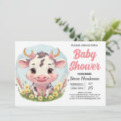 Invitation Aquarelle Enchanted Cute Cow Baby shower (Debout devant)