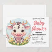 Invitation Aquarelle Enchanted Cute Cow Baby shower (Devant / Derrière)