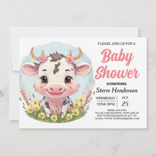 Invitation Aquarelle Enchanted Cute Cow Baby shower