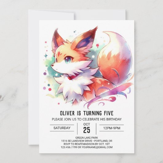 Invitation Aquarelle Enchanted Fox Anniversaire (Devant)