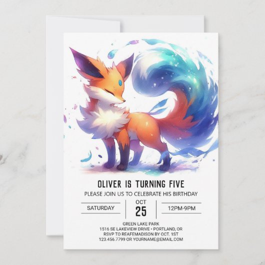 Invitation Aquarelle Enchanted Fox Anniversaire (Devant)