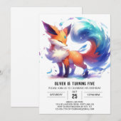 Invitation Aquarelle Enchanted Fox Anniversaire (Devant / Derrière)