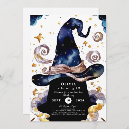 Invitation Aquarelle enchantée Assistant Whimsy Anniversaire (Devant / Derrière)