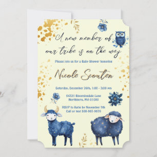 Invitation Aquarelle enchantée Baby shower or bois
