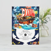 Invitation Aquarelle enchantée bateau Pirate Anniversaire (Debout devant)