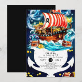 Invitation Aquarelle enchantée bateau Pirate Anniversaire (Devant / Derrière)