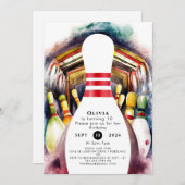 Invitation Aquarelle enchantée Bowling personnalisé Anniversa (Devant / Derrière)