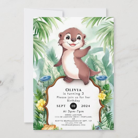 Invitation Aquarelle enchantée Otter Anniversaire (Devant)