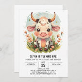 Invitation Aquarelle enchantée Pays Vache Anniversaire (Devant / Derrière)