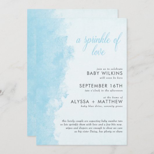 Invitation Aquarelle Encre Laver Texture Garçon Bébé Parsemer (Devant / Derrière)