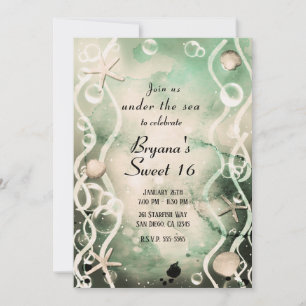 Invitation Aquarelle Encre Splash Olive Under the Sea Sweet 1