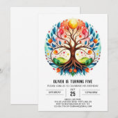 Invitation Aquarelle Enfants Arbre de vie Anniversaire (Devant / Derrière)