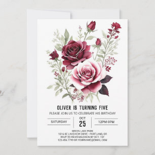 Invitation Aquarelle Enfants Bourgogne Floral Anniversaire