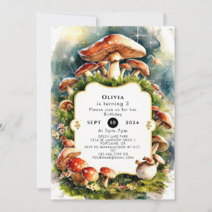 Invitation Aquarelle Enfants Champignons Anniversaire