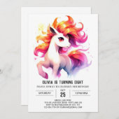 Invitation Aquarelle Enfants Cheval Anniversaire (Devant / Derrière)