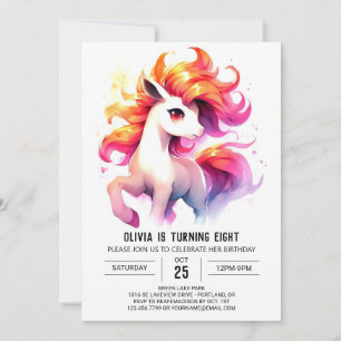 Invitation Aquarelle Enfants Cheval Anniversaire