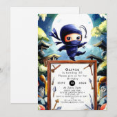 Invitation Aquarelle Enfants Ninja Anniversaire (Devant / Derrière)