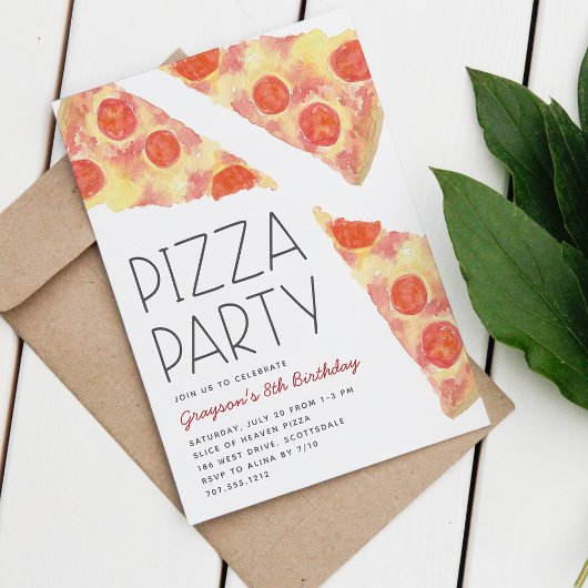 Invitation Aquarelle | Enfants Pizza fête Anniversaire