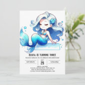 Invitation Aquarelle Enfants Sirène Anniversaire (Debout devant)