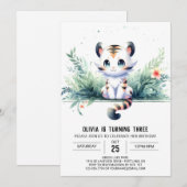 Invitation Aquarelle Enfants Tigre Anniversaire (Devant / Derrière)