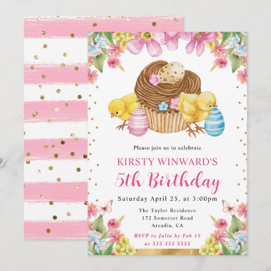 Invitation Aquarelle Époux de Pâques Printemps 5e anniversair (Devant / Derrière)