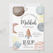 Invitation Aquarelle Espace fête d'anniversaire pour garçon o (Devant)