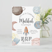 Invitation Aquarelle Espace fête d'anniversaire pour garçon o (Debout devant)