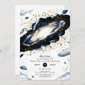 Invitation Aquarelle Espace Galactique Anniversaire (Devant / Derrière)