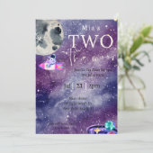 Invitation Aquarelle Espace Galaxie Deux lune Anniversaire (Debout devant)