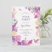 Invitation Aquarelle esthétique florale violette (Debout devant)