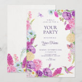 Invitation Aquarelle esthétique florale violette (Devant / Derrière)