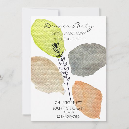 Invitation Aquarelle esthétique moderne dîner couleurs terre (Devant)