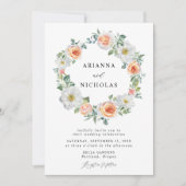 Invitation Aquarelle et blanc Mariage de la couronne de fleur (Devant)